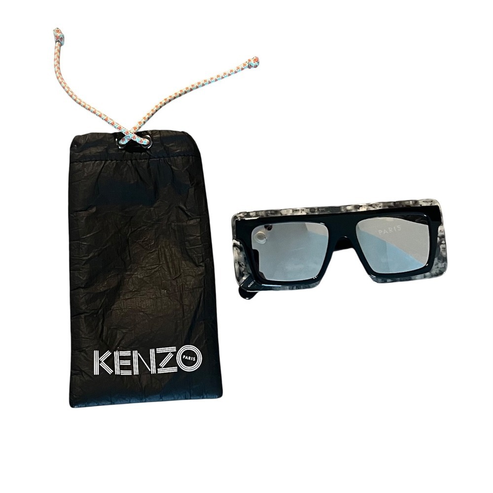 Kenzo Paris Rectangular Sunglasses Black Clear Silver Mirror KZ40024I 01C 53mm